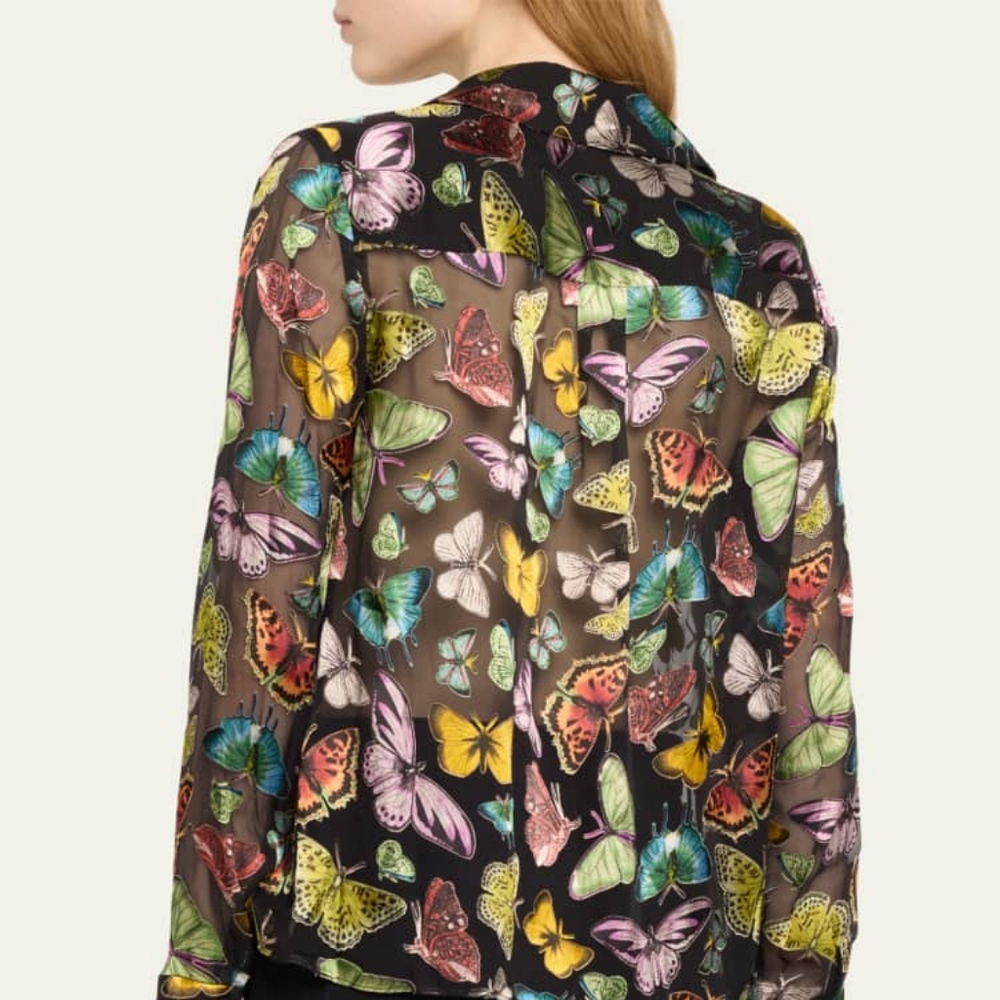 Alice + Olivia Butterfly Black Button-Front Blouse NWT Sz XS - Picture 2 of 4